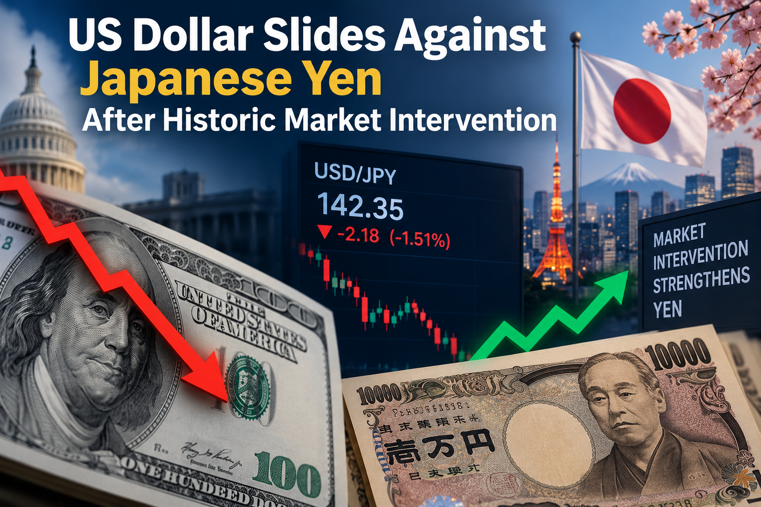 US Dollar Slides Against Japanese Yen After Historic Market Intervention